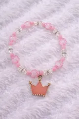【ブレスレット】 ビーズアクセサリー 薔薇 クラウン　チャーム　 ピンク キッズ 大人 レディース　ハンドメイド
