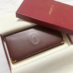 【送料無料】【美品】Cartier/カルティエ/マストライン/長財布/二つ折り財布/ウォレット/サイフ/レザー/ワインレッド/ボルドー/中古品/箱付きのサムネイル