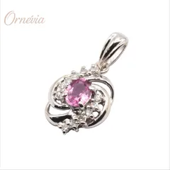 K14 天然 ピンクサファイア ペンダント トップ S0. 32ct D0.10ct WG ホワイトゴールド 14金 Au585 ジュエリー ネックレス