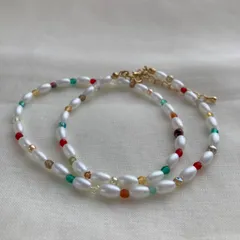 チェコビーズとパールビーズのネックレス 大人可愛い