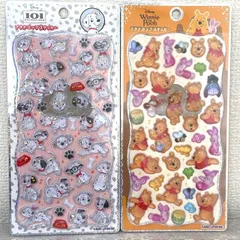 ディズニー　プチドロップステッカー　101匹わんちゃん　くまのプーさん　2種セット