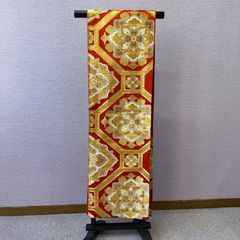 中古】袋帯 レンタアップ 正絹振袖用六通袋帯 西陣織 金・アイボリー