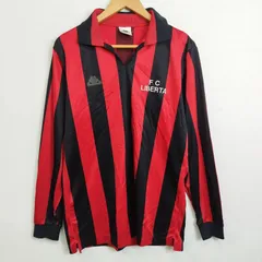 Kappa カッパ FC LIBERTA ユニフォーム ゲームシャツ 長袖 サッカー Football ストライプ 背番号 ナンバリング 4 古着 レッド ブラック C435のサムネイル
