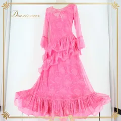 社交ダンス 衣装 スタンダード ドレス ワンピース パーティドレス Leirena レイリーナ ピンク系 フリル レース キラキラ 長袖 ラインストーン エレガント 大人用 光沢感 ファスナー 美しい カラフル 伸縮性 レディース スカート おしゃれ