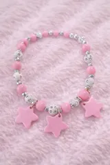 【ブレスレット】 ピンク×ホワイト 星チャーム   可愛い レディース キッズ 韓国風 アクセサリー　ハンドメイド