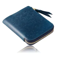 【新品】 ミニ財布 メンズ 【500人に選ばれた L字ファスナー 】本革 イタリアンレザー お札が折れない 薄型 コンパクト 小銭入れ カード YKKファスナー (ブルー) 0