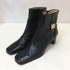 Salvatore Ferragamo サルヴァトーレ フェラガモ レザー型押し ショートブーツ 5ハーフ ブラック 23cm