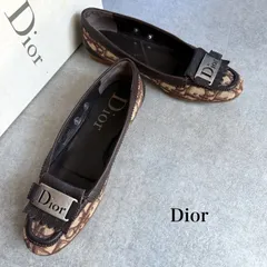 Christian Dior クリスチャンディオール トロッター ロゴプレート フラットシューズパンプス キャンバス レザー ブラウン 35 1/2 レディースシューズ 22.5cm L114のサムネイル