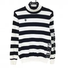 【美品】パーリーゲイツ タートルネックセーター 白×ダークネイビー 太ボーダー ニット  レディース 0(S) ゴルフウェア PEARLY GATES