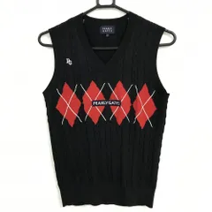 【超美品】パーリーゲイツ ニットベスト 黒×レッド Vネック フロントロゴ レディース 0(S) ゴルフウェア PEARLY GATES