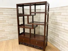 ◆唐木家具 花梨？ 飾り棚 茶棚 違い棚 茶道具 中国様式 アンティーク シェルフ サイドボード 引き出し 収納 飾り台 (畑1481)