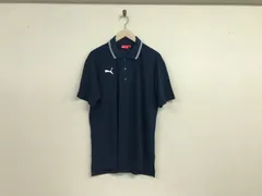 本物プーマPUMAコットンロゴ刺繍デカビッグ半袖ポロシャツメンズサーフアメカジミリタリービジネススーツゴルフ2XL紺ネイビーXO日本製