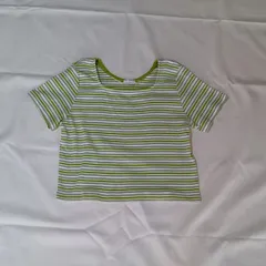 GU（ジーユー）／ボーダーTシャツ／グリーン×ホワイト／3XLサイズ