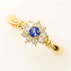 セリーヌ カボションサファイア0.12ct K18YG ロゴモチーフリング 