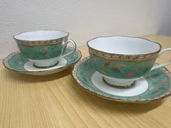 NARUMI ナルミ ティーカップ&ソーサー ターコイズ 2セット花柄