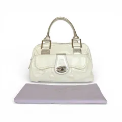 Paul Smith ポールスミス パテントレザー ミニ ボストンバッグ ハンドバッグ ホワイト シルバー