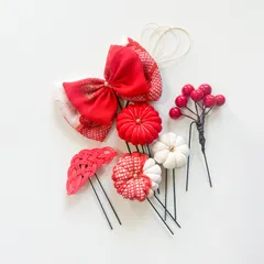 〔587〕七五三　卒業式　髪飾り　ヘッドドレス　かみかざり　ヘアピンセット　赤　水引ピン　和装アクセサリー