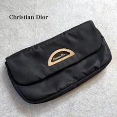 希少 Christian Dior クリスチャンディオール ロゴプレート ナイロン クラッチバッグ ブラック 黒 シルバー金具 ポーチ
