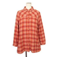 クロコダイル CROCODILE シャツ 長袖 チュニック丈 チェック L オレンジ