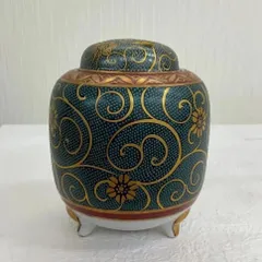 九谷焼 香炉 青粒鉄仙 良山作 唐草 お香 仏具