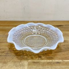 貴重 ビンテージ ガラス蓋付 ファイヤーキング レースエッジコンポート 貴重 ビンテージ ガラス蓋付 ファイヤーキング レースエッジコンポート