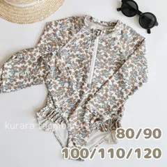 水着 ラッシュガード キッズ 女の子 ワンピース ベビー プール 海 水遊び 長袖 オレンジ ボタニカル 80 90 100 110 120