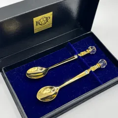 【未使用】シャンディール　KPゴールドコレクション　24金加工 スワロフスキー スプーン 2本セット カトラリー ゴールドカラー クリスタル 高級感 インテリア  KIT PO INDUSTRIAL LIMITED 【送料無料】