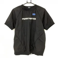 【美品】パーリーゲイツ 半袖ナイロンブルゾン 黒 ナイロン100％ メッシュ裏地 ロゴ レディース 2(L) ゴルフウェア PEARLY GATES