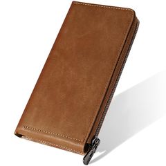 [Brand New] [DearMin] Men's Wallet, Ultra-Compact, L-Shaped Zipper Long Wallet, Genuine Leather, Slim, Large Capacity, Coin Purse, Made by a Top Leather Craftsman, Compact Type, Women's/Men's Wallet, Cowhide Leather, Business, Stylish (Brown) 0