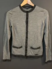 260201 BURBERRY LONDON バーバリー ロンドン ウール・絹・カシミア混 丸首カーディガン グレー サイズ1 レディース