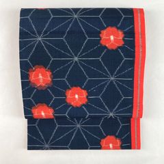 絞り浴衣/帯セット】紺 花柄 麻の葉模様 - メルカリ