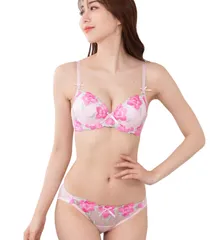 [ラウレアアコアコア] ピンク D75 レディース ブラジャー ブラ ショーツ 上下 セット ブラショーツセット ブラジャーショーツセット 女性 下着 3/4 カップ 花柄 刺繍 派手 おしゃれ セクシー 特盛 婦人 リム きれい 寄せ [ピンク] [D75]