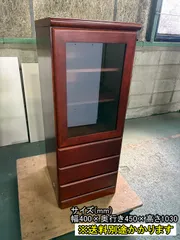 【中古】【一部地域送料無料】ガラス片開き収納棚　引き出し付き　左開き　ブラウン　軽量　F-NA-873-0312A