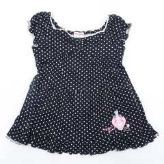 mezzo piano ハートドット 香水ワッペン付き チュニック風トップス 120cm  ピンク ブラック 黒 半袖 Tシャツ 重ね着 キッズ 平成女児 平成レトロ y2k メゾピアノ