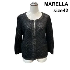 ◇ マレーラ MARELLA ジャケット ノーカラー 7分袖 メッシュ調 透け感 黒 綿 42 M～L レディース Z6B625のサムネイル
