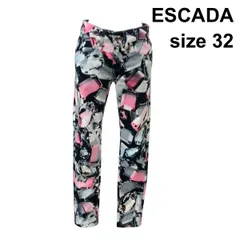 ◇ エスカーダ ESCADA デニムパンツ スリムフィットジーンズ 宝石柄 白 黒 ピンク コットン 32 レディース Z6B211のサムネイル