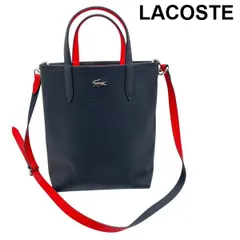 ◇ ラコステ LACOSTE トートバッグ 2WAY ショルダー ANNA (アンナ) リバーシブル縦型 ネイビー 赤 PVC レディース 6V340