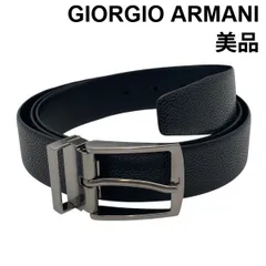 ● 美品 美品 ジョルジオアルマーニ GIORGIO ARMANI リバーシブルベルト トップ式バックル シボ加工 5穴 黒 ブラック レザー メンズ 6D137のサムネイル