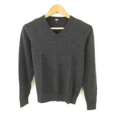 ユニクロ UNIQLO ニット セーター 長袖 Vネック チャコールグレー S *T772