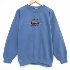 XL/古着 長袖 スウェット メンズ GREAT 刺繍 大きいサイズ クルーネック 薄紺 26jan26