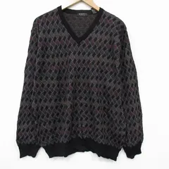 L/古着 長袖 セーター メンズ メリノウール Vネック 黒他 26jan27