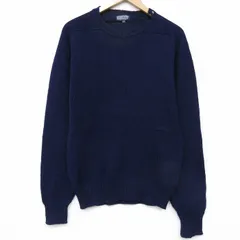 S/古着 ランズエンド 長袖 セーター メンズ 90年代 90s 無地 ウール クルーネック スコットランド製 紺 26jan27