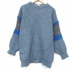 L/古着 長袖 セーター メンズ 90年代 90s 無地 手織り ウール 薄紺他 26jan27