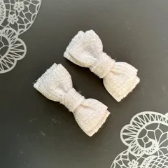 ツイードミニリボン　白　ホワイト　ヘアクリップ  量産型　地雷　ゴスロリ　天使界隈　サブカル　コンカフェ