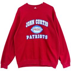 00年代 adidas アディダス プリント スウェット JOHN CURTIS PATRIOTS ジョン・カーティス・パトリオッツ カレッジ チームロゴ  トレーナー メンズL 古着 レッド 赤【スウェット】/ MS12