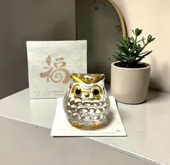 クリスタルのふくろう【金彩福ろう】 ガラスの置物　可愛い　ミニサイズのサムネイル