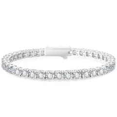 KRKC&CO テニスブレスレット ジルコニア メンズ ブレスレット 3/4mm 金属アレルギー対応 CZダイヤ ホワイトゴールドメッキ キラキラ 腕輪 ヒップホップ B系 ストリート アクセサリー 男女兼用 ギフト (4mm-ホワイトゴールド, 17.8 1