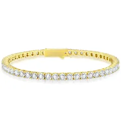 KRKC&CO テニスブレスレット ジルコニア メンズ ブレスレット 3/4mm 金属アレルギー対応 CZダイヤ ホワイトゴールドメッキ キラキラ 腕輪 ヒップホップ B系 ストリート アクセサリー 男女兼用 ギフト (3mm-イエローゴールド,20.3c 0