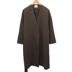 デミルクス ビームス Demi-Luxe BEAMS ノーカラーコート ロング ジャケット ウール ベルト付 茶 ブラウン 36 ■TC