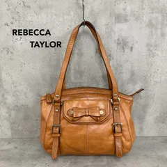 REBECCA TAYLOR レベッカテイラー キャメル リボンモチーフ ハンドバッグ トートバッグ フラップポケット ゴールド金具 猫 ロゴ 刻印 裏地ドット柄 蝶 総柄 肩掛け 通勤 通学 お出かけ 鞄 かばん カバン おしゃれ ★ ■■のサムネイル